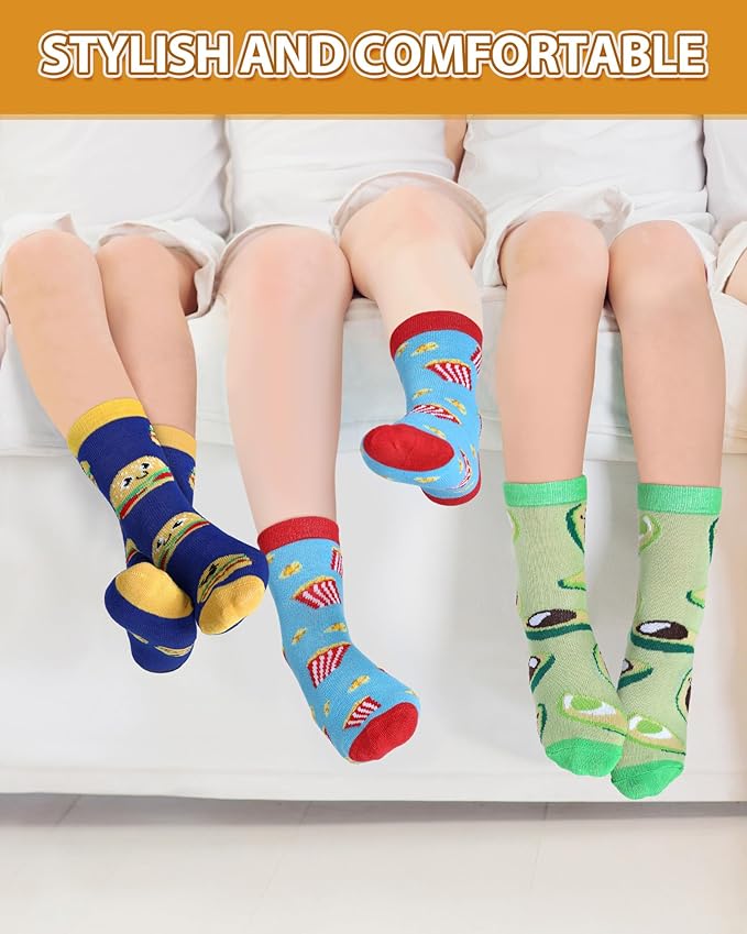 Leumoi 8 Pack Novelty Food Socks for Kids Boys Funny Silly Socks 4-7 Years Wacky Gift Snack Food Theme for Girls Kids Boys Birthday