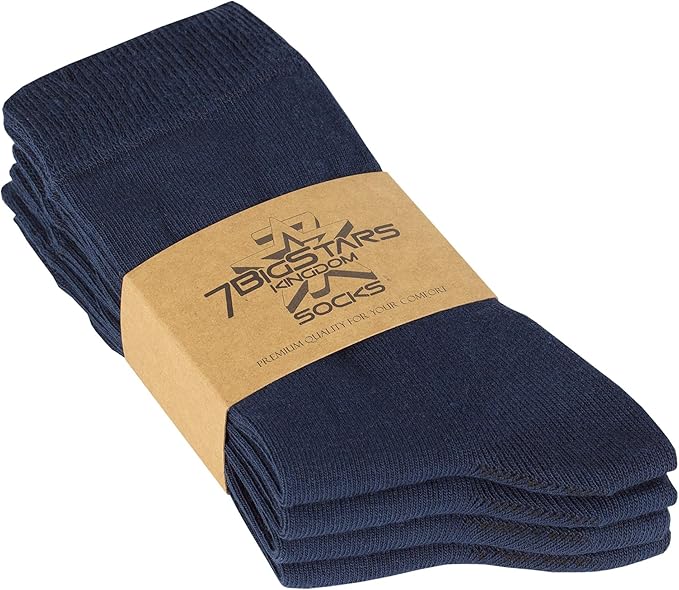 7BigStars Women's Cotton Dress Socks - 4 Pack L/M - Solid Assorted Crew Calf Black Brown Blue Grey Beige Khaki Olive Green