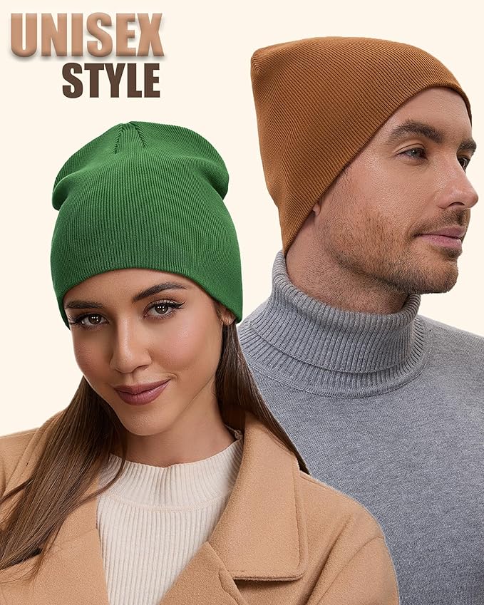 100% Cotton Beanie Hat for Men Women, Cuffless Soft Knit Warm Winter Hats Fisherman Beanies Skull Cap Unisex