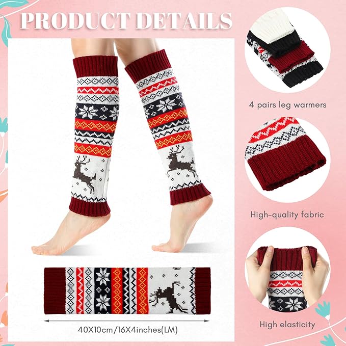 SATINIOR 4 Pairs Cable Knit Leg Warmers Women Winter Knitted Crochet Knee Boot Stockings Cuffs Long Legging Socks