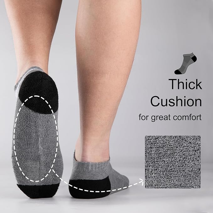 COOVAN 10 Pairs Mens Cushion Ankle Socks Men 10 Pack Low Cut Comfort Breathable Casual Socks