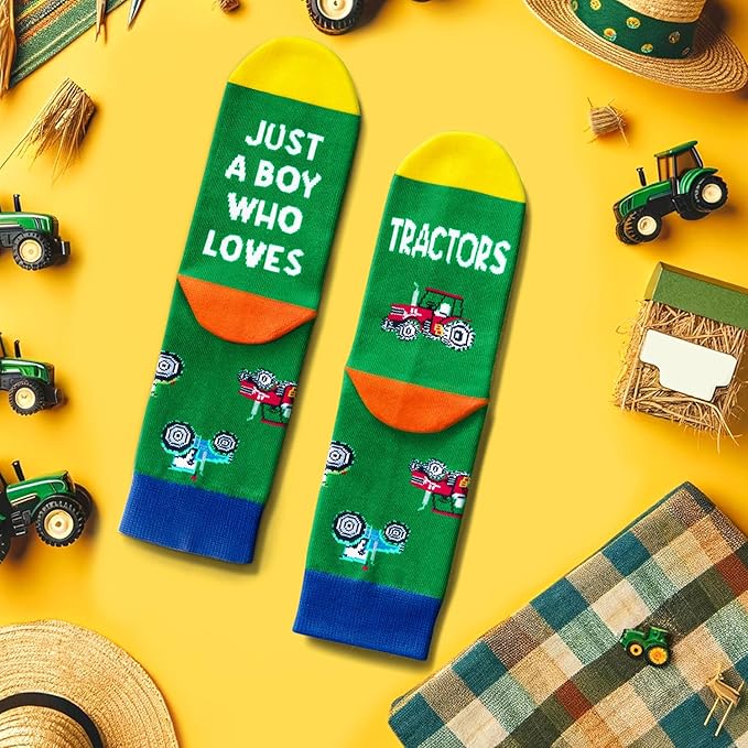 HAPPYPOP Train Tractor Gifts For Boys - Funny Railroad Tractor Socks For Kids 7-12 Years Old