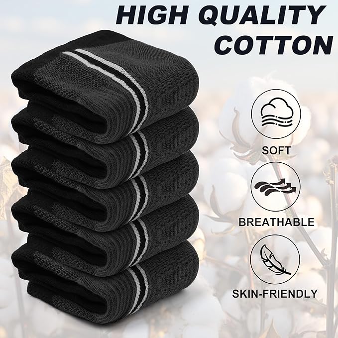 Gonii Men's Athletic Crew Socks，5 Pairs Cushioned Boot Moisture Athletic Socks for Hiking Sports Running Workout