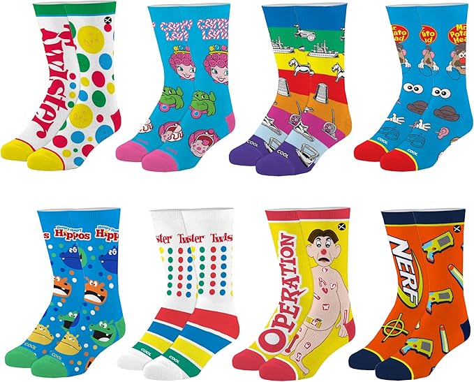 Odd Sox – Big Kids 8-Pack Novelty Themed Crew Socks Bundle-Shoe Sizes 3–5 –Soft, Comfortable, Great Durable Gift for Kids