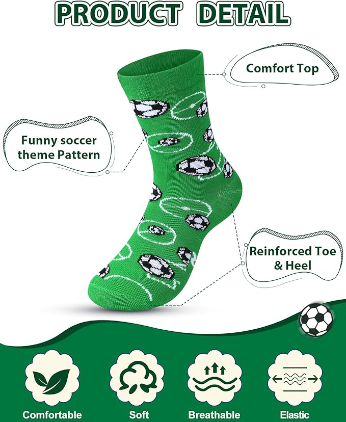 Haysandy 6 Pairs Novelty Sports Socks for Boys Kids Athletic Crew Sock for 8-12 Kids Gift