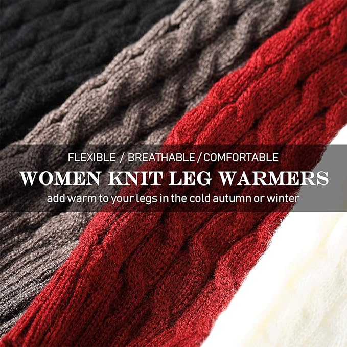 SATINIOR 4 Pairs Cable Knit Leg Warmers Women Winter Knitted Crochet Knee Boot Stockings Cuffs Long Legging Socks
