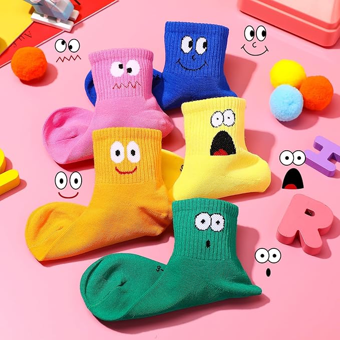 JaGely 10 Pairs Boy Girl Cotton Funny Emotion Crew Socks Novelty Cute Cartoon Crazy Face Socks for Kids Toddler