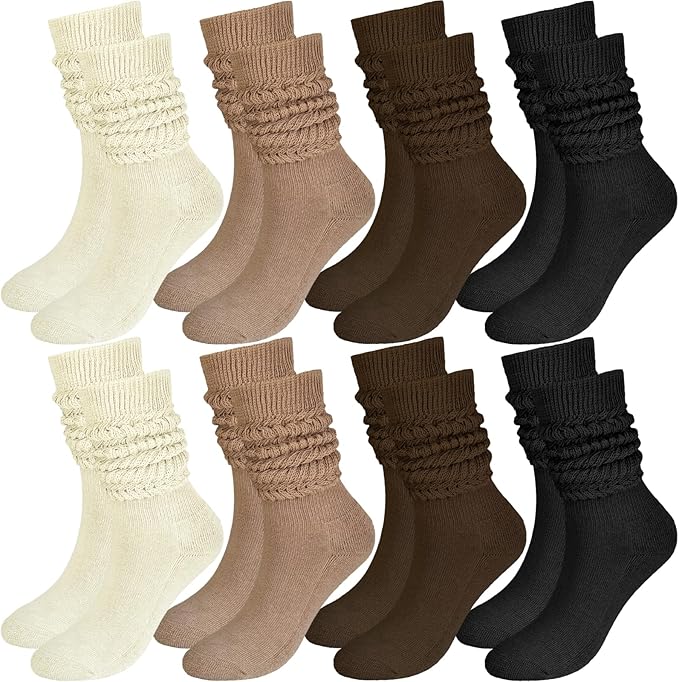 8 Pairs Women Slouch Socks Soft Extra Long Boot Sock Thick Cotton Knee High Scrunch Socks for Women
