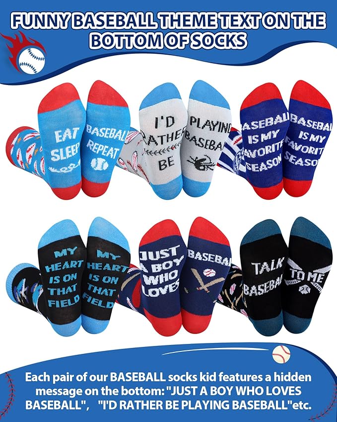 Haysandy 6 Pairs Novelty Sports Socks for Boys Kids Athletic Crew Sock for 8-12 Kids Gift