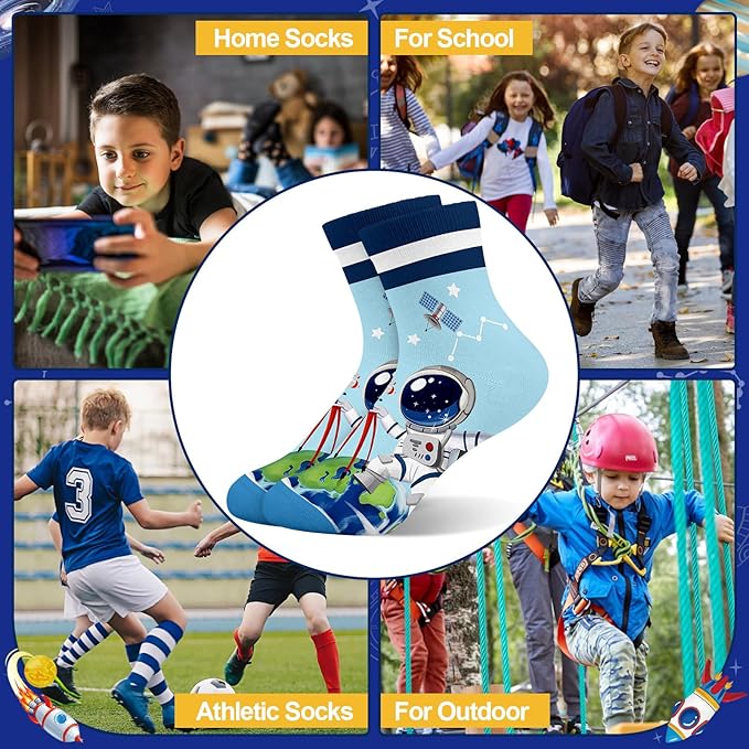 Queenshin Space Boys Socks Ankle 2-11 Years Old 6 Pairs Crazy Sock for Kids Sock Novelty Birthday Christmas Gift