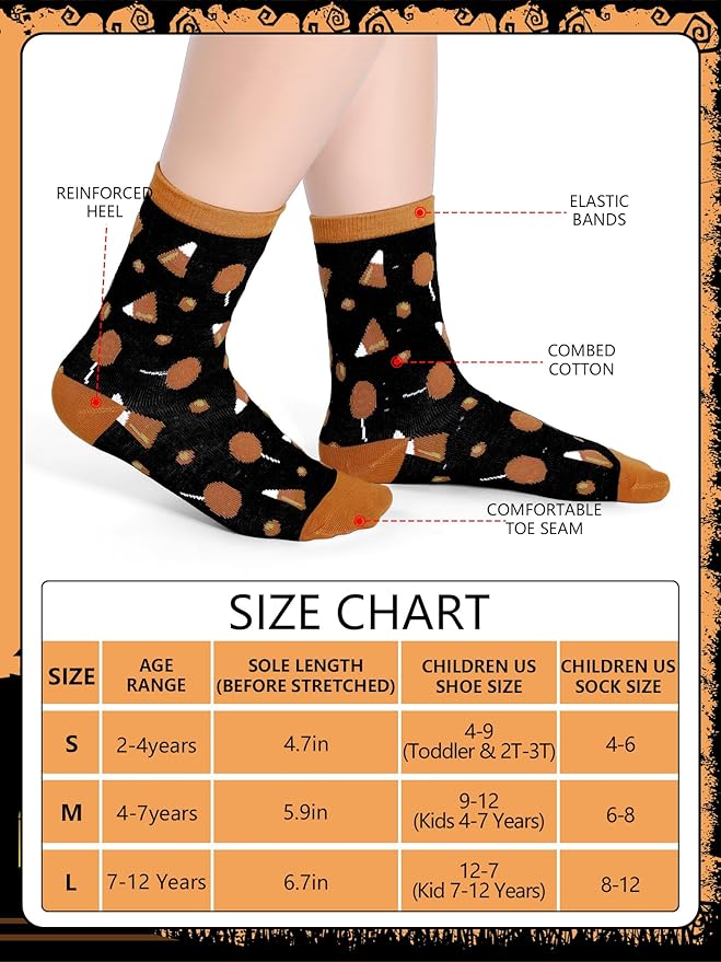 Toulite 12 Pairs Halloween Socks Ghost Bat Vampire Novelty Design Crew Socks for Halloween Funky Toddler Kids