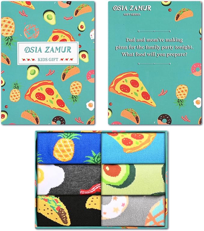 Kids Boys Girls Crew Socks 4-6 Pack + Gift Box, Novelty Funky Colorful Toddler Calf Socks for Teens