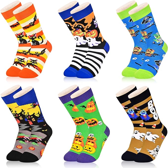 Kids Boys Girls Crew Socks 4-6 Pack + Gift Box, Novelty Funky Colorful Toddler Calf Socks for Teens