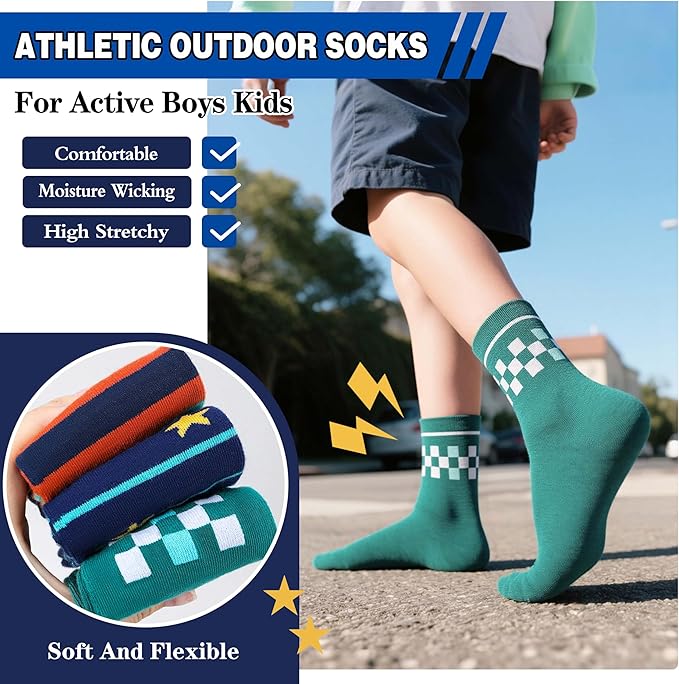 Kids Boys Fun Cotton Crew Socks Funny Crazy Cartoon Novelty Space Trucks Star Dress Socks 6 Pairs