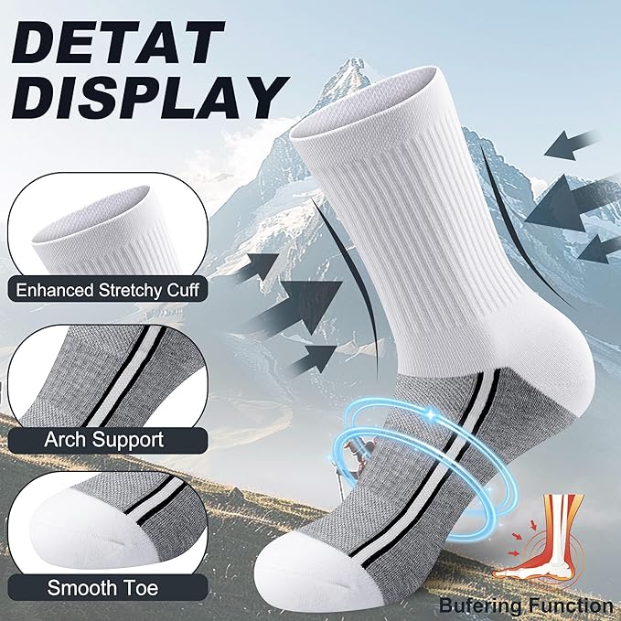 Gonii Men's Athletic Crew Socks，5 Pairs Cushioned Boot Moisture Athletic Socks for Hiking Sports Running Workout