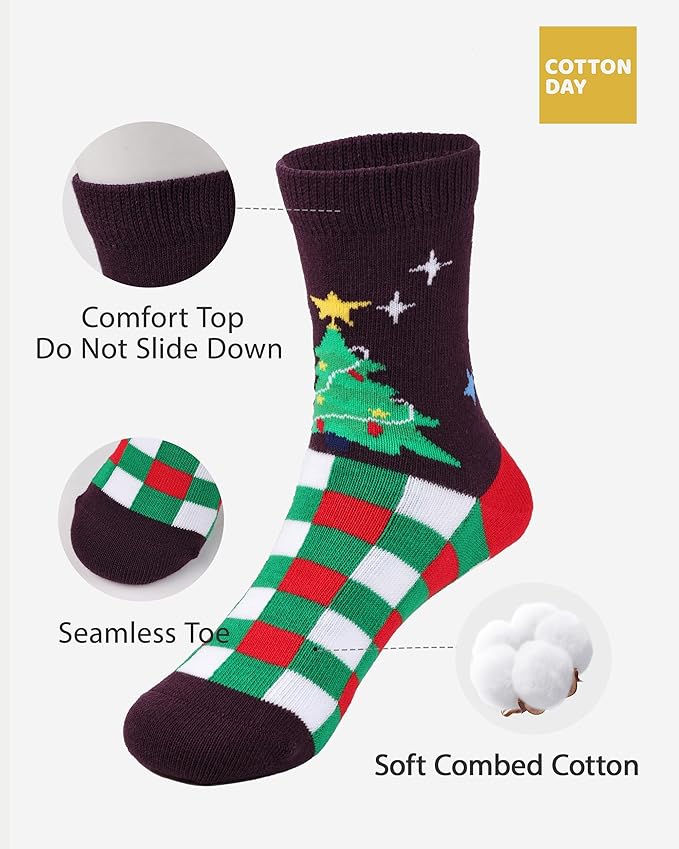 COTTON DAY Kids Boys Crew Dress Socks Bright Colorful Pattern Design Halloween Christmas Shark Camo