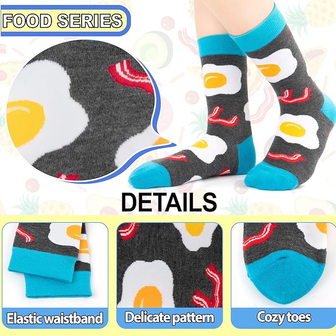 Kids Boys Girls Crew Socks 4-6 Pack + Gift Box, Novelty Funky Colorful Toddler Calf Socks for Teens