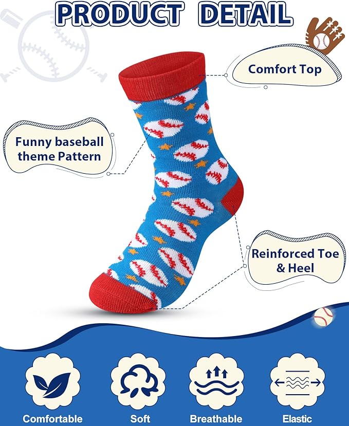 Haysandy 6 Pairs Novelty Sports Socks for Boys Kids Athletic Crew Sock for 8-12 Kids Gift