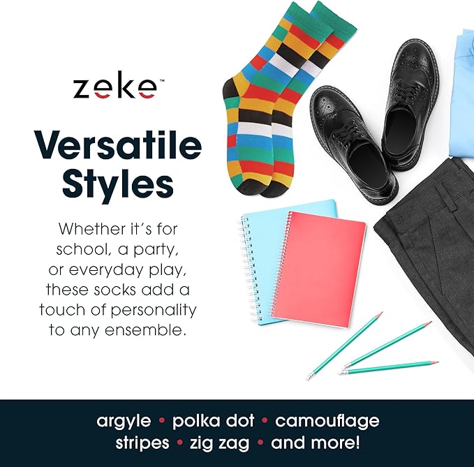 ZEKE Crazy Socks for Kids - Boys Funky Dress Socks - Funny Cool Silly Fun Socks - Wacky Novelty Gift