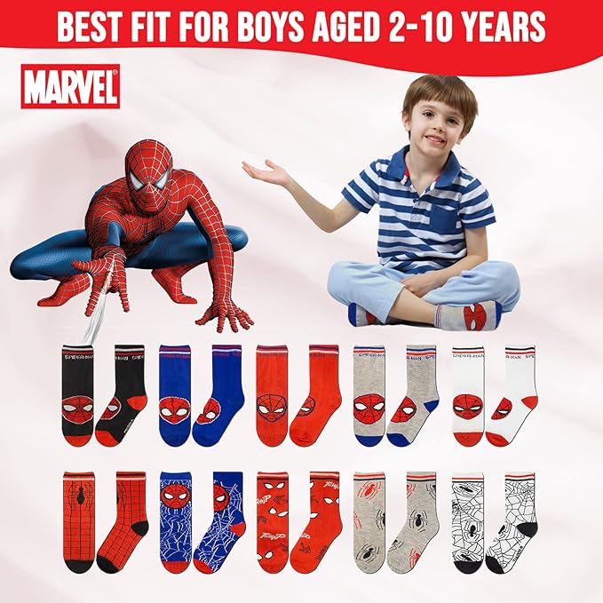 Marvel Spiderman Boys Socks - 10-Pack Decorative Toddler Socks with Amazing Legends Design