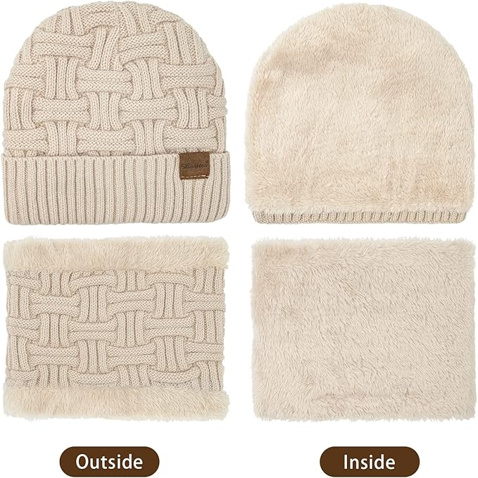 Loritta 3-Pieces Winter Hat Neck Warmer Touchscreen Gloves Set Knit Thick Scarf Beanie Hats Scarves Set Gifts for Women