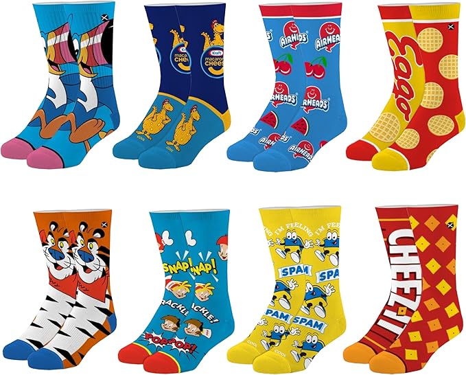 Odd Sox – Big Kids 8-Pack Novelty Themed Crew Socks Bundle-Shoe Sizes 3–5 –Soft, Comfortable, Great Durable Gift for Kids