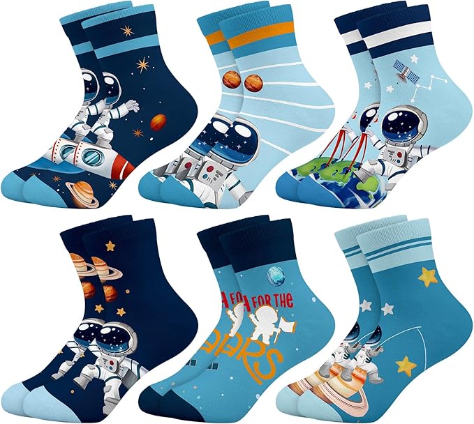 Queenshin Space Boys Socks Ankle 2-11 Years Old 6 Pairs Crazy Sock for Kids Sock Novelty Birthday Christmas Gift