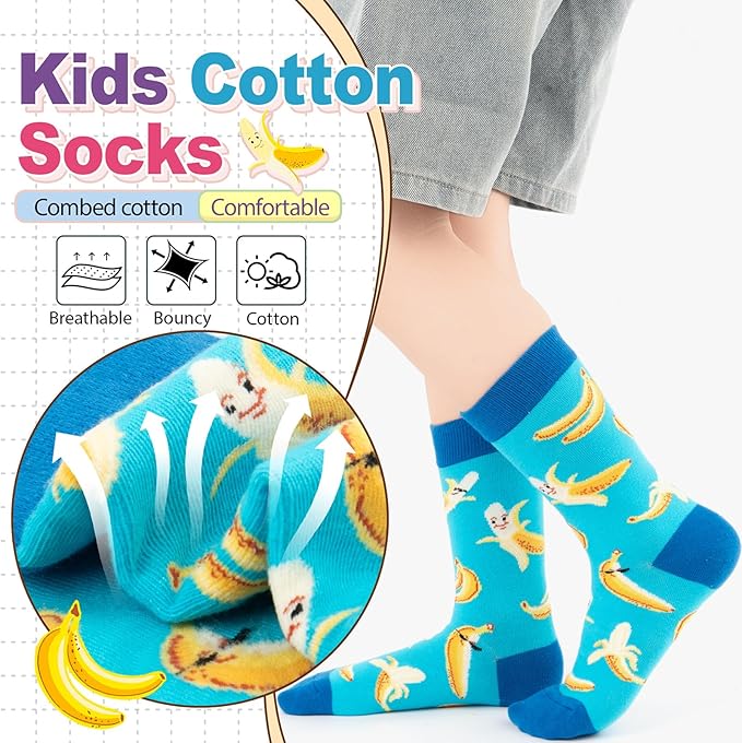 6 Pack Boys Girls Novelty Crew Socks + Gift Box, Funny Colorful Presents for 2-18 Years Old Kids Teens