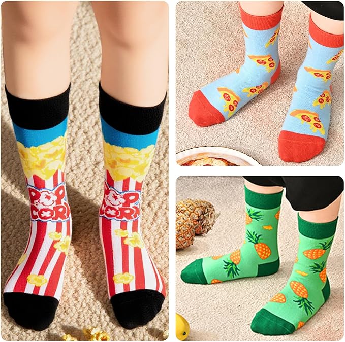 Kids Boys Girls Crew Socks 4-6 Pack + Gift Box, Novelty Funky Colorful Toddler Calf Socks for Teens