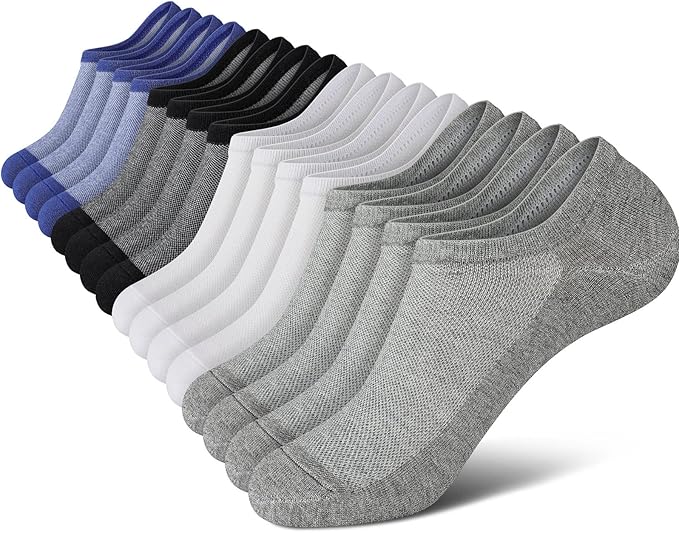 wernies No Show Socks Men, Low Cut Ankle Short Casual Cotton Socks with Non Slip Grips 6-10/11-13