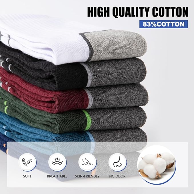 COOPLUS Mens Cotton Cushioned Crew Socks Athletic Running Moisture Wicking Performance Work Boot Socks for Men 6 Pairs