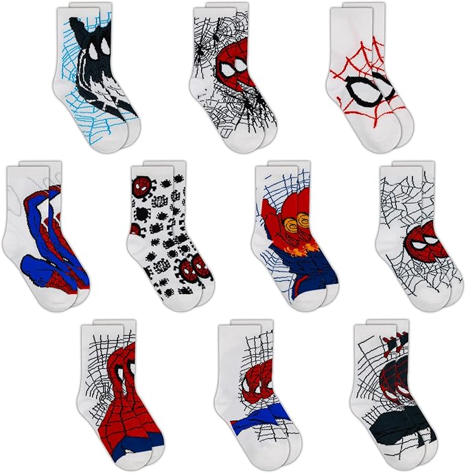 Marvel Spiderman Boys Socks - 10-Pack Decorative Toddler Socks with Amazing Legends Design