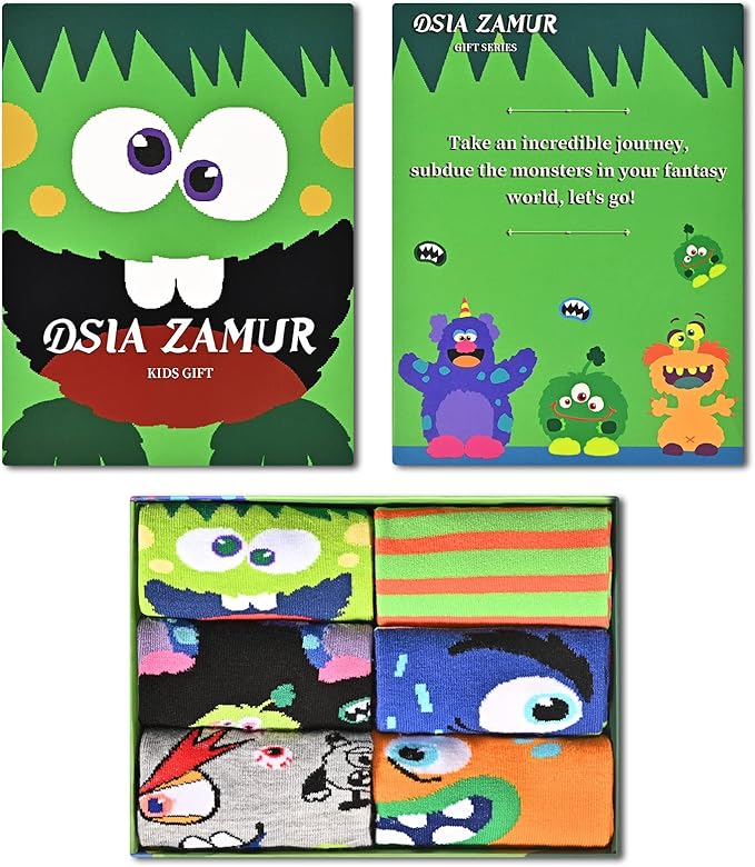 Kids Boys Girls Crew Socks 4-6 Pack + Gift Box, Novelty Funky Colorful Toddler Calf Socks for Teens
