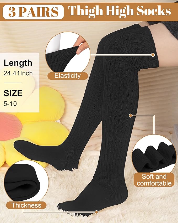 Womens Thigh High Socks Extra Long Knit Over Knee Stockings Winter Warm Thick Scrunch Slouch Soft Tall Leg Warmers