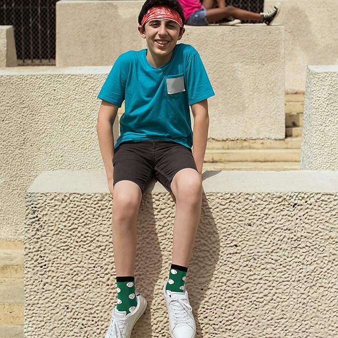 Belloxis Funny Athletic Socks 5 Pcs, Multi-Sport Design (Basketball, Baseball, Soccer, Hockey), Crew Socks for Boys Girl