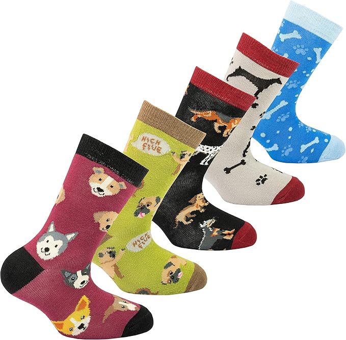 socks n socks-Kids 5-pair Fun Cool Cotton Colorful Dress Crew Socks Gift Box