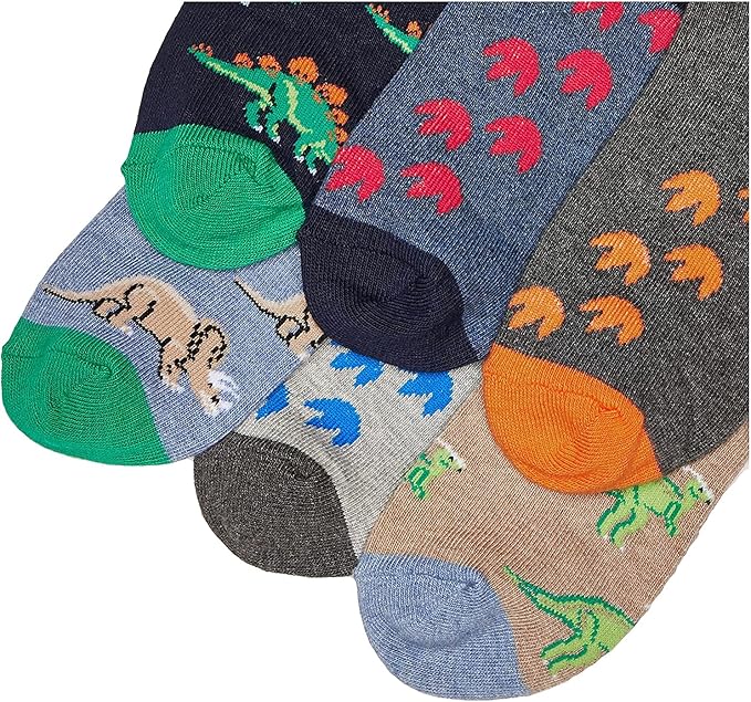 Jefferies Socks Boys Fashion Novelty Dinosaur Stripes Pattern Variety Crew Socks 9 Pair Pack