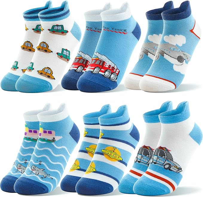 Kids Boys Ankle Socks No Show Low Cut Funny Cute Cartoon Novelty Cotton Socks 6 Pairs