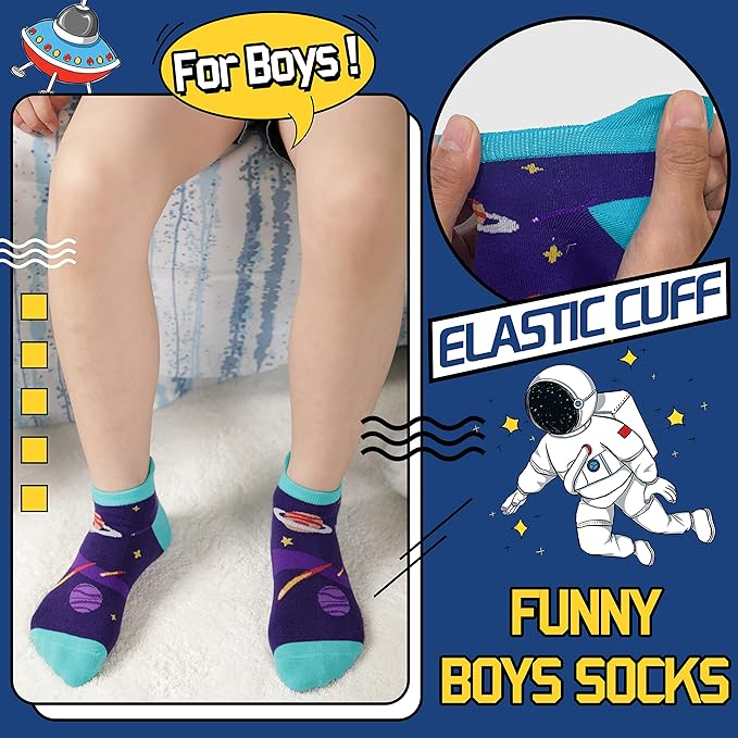 Kids Boys Ankle Socks No Show Low Cut Funny Cute Cartoon Novelty Cotton Socks 6 Pairs