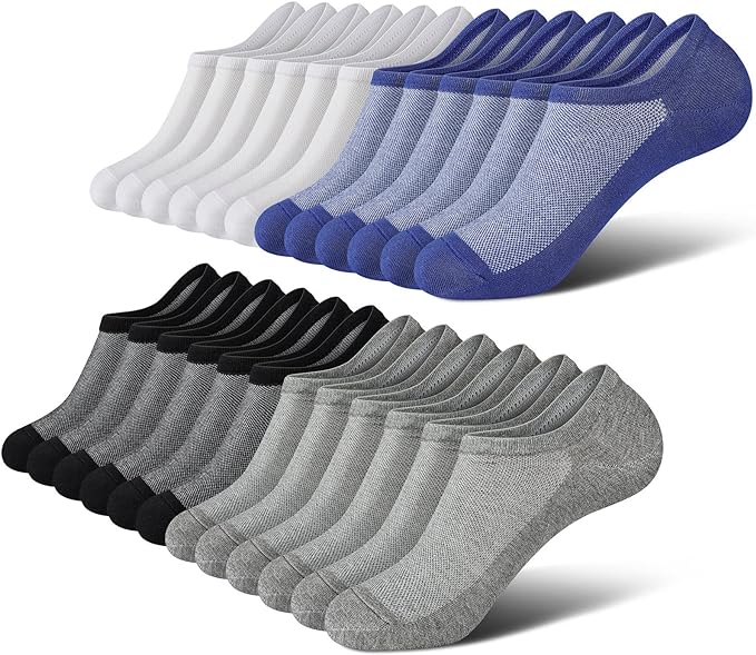wernies No Show Socks Men, Low Cut Ankle Short Casual Cotton Socks with Non Slip Grips 6-10/11-13