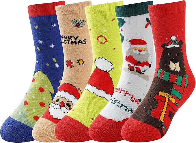 BONANGEL Boys Socks 5-8 Years Old, Fun Novelty Animal Food Space Crazy Funny Cute Kids Socks 8-10 10-12 Years 5 Pairs