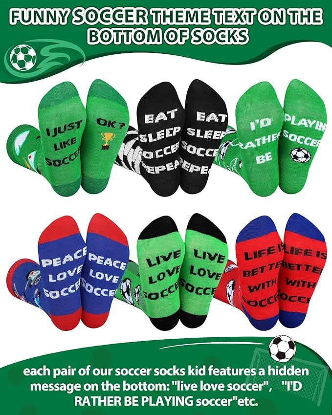 Haysandy 6 Pairs Novelty Sports Socks for Boys Kids Athletic Crew Sock for 8-12 Kids Gift