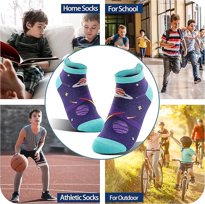 Kids Boys Ankle Socks No Show Low Cut Funny Cute Cartoon Novelty Cotton Socks 6 Pairs