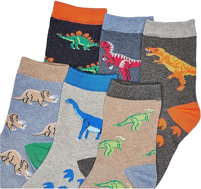 Jefferies Socks Boys Fashion Novelty Dinosaur Stripes Pattern Variety Crew Socks 9 Pair Pack