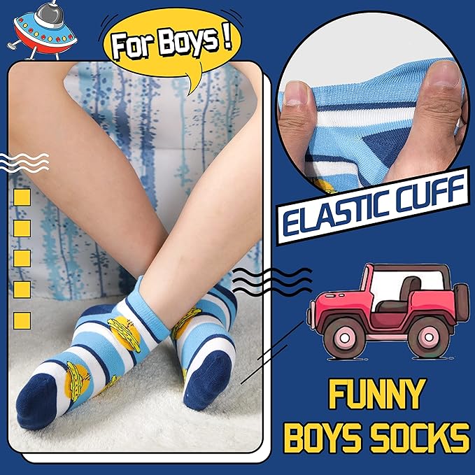 Kids Boys Ankle Socks No Show Low Cut Funny Cute Cartoon Novelty Cotton Socks 6 Pairs