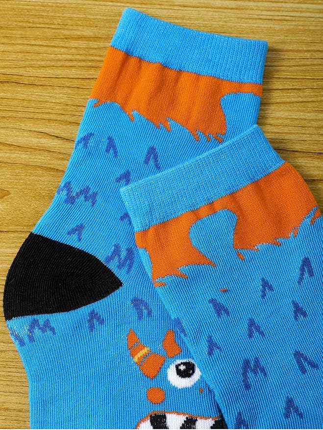 Jinei 10 Pairs Boys Socks with Monster Pattern Novelty Cartoon Socks Colorful Funny