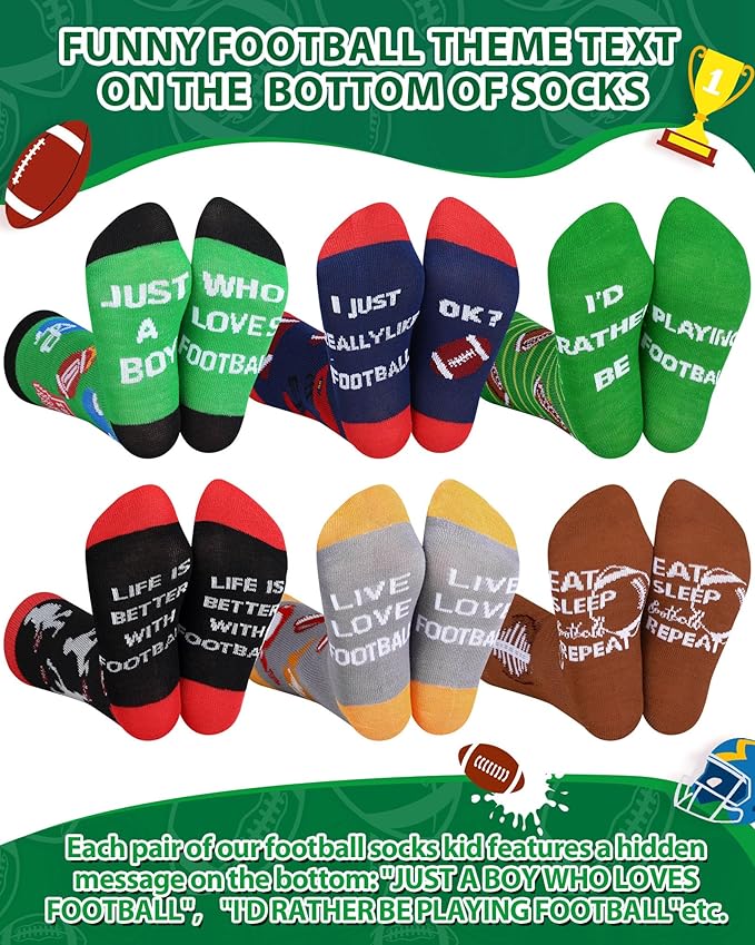 Haysandy 6 Pairs Novelty Sports Socks for Boys Kids Athletic Crew Sock for 8-12 Kids Gift