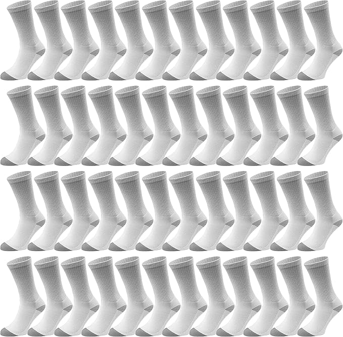 48 Pairs Crew Socks for Men Women Kids, Wholesale Bulk Cotton Basic Sport Sock, Donation