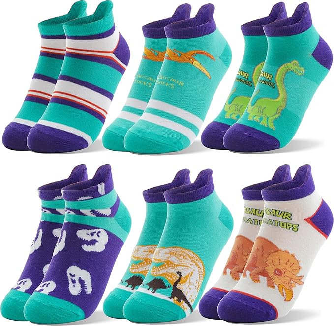 Kids Boys Ankle Socks No Show Low Cut Funny Cute Cartoon Novelty Cotton Socks 6 Pairs