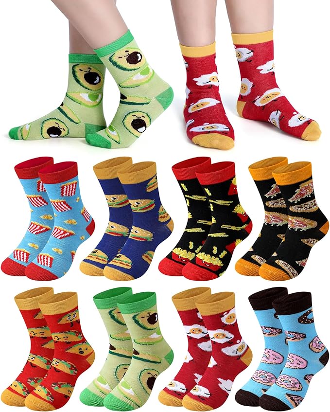 Leumoi 8 Pack Novelty Food Socks for Kids Boys Funny Silly Socks 4-7 Years Wacky Gift Snack Food Theme for Girls Kids Boys Birthday